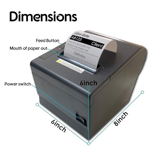 Delivery Platform Thermal Printer 3” 1/8 PaperWidth POS Cash Register Dual Bluetooth WiFi USB Support Print Receipt Ticket Ubereats Doordash Grubhub Postmates APP for Food ToGo take out away Shop
