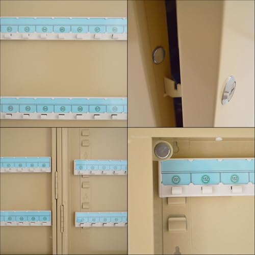 Yokoma 200 Position Key Cabinet Heavy-Duty Cold-Rolled Steel Wall Mount Key Organizer with 200 Key Cards & Numbered Hooks for Office,Hotel Beige