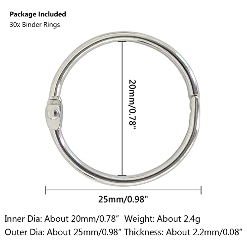 15/30pcs Metal Loose Leaf Binder Ring Book Hoops DIY Albums School Office Craft Book Binding Hoops Office Binding Supplies (Color : 15Pcs 45mm) (30pcs 25mm)
