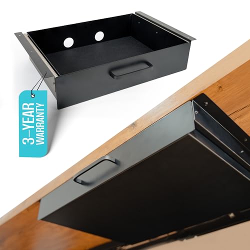 COREMINDED Storage Drawer - Carbon Steel Underdesk Drawer Slide Out, 17.7 x 12 x 4 in, Matte Black - Premium Quality, Ergonomic Organization, Cable Management, Versatile Sizes, Luxe Extras