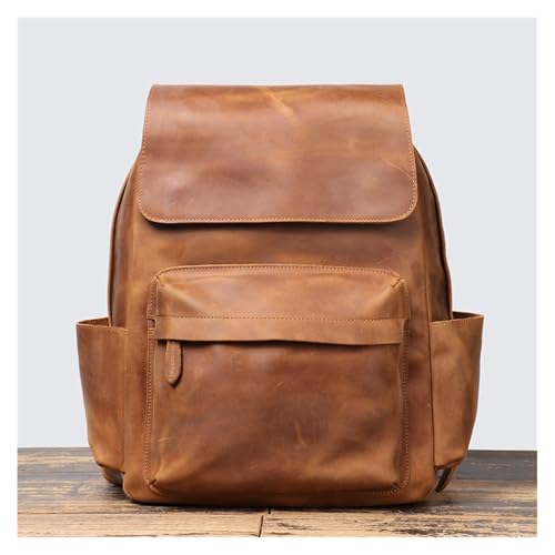 ROROR Leather Mens Travel Backpack Vintage Leather Backpack Cowhide Large Capacity Computer Backpack For Men(Brown)