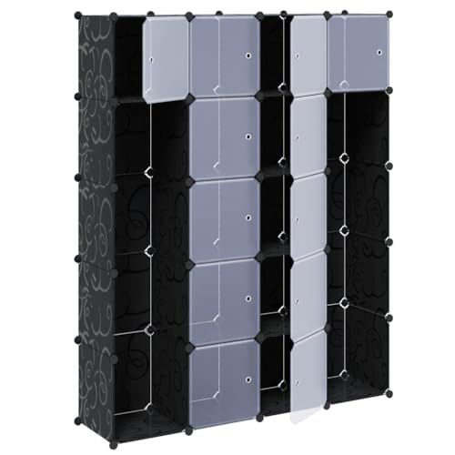 Coespram Modular Cabinet 14 Compartments, 14.6" x 57.5" x 71.1" Plastic Cube Storage Organizer, Flexible Shelving Unit for Living Room, Hallway and Office, Black and White