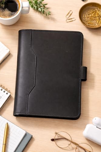 PavinCrafter Leather Junior Padfolio 5 X 8 in with Pen Loop, Black