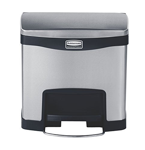Rubbermaid Commercial Products Slim Jim Front Step-On Trash Can, 4-Gallon, Black Stainless Steel, Hands-Free Garbage Can/Container for Home/Kitchen/Office/Restaurant