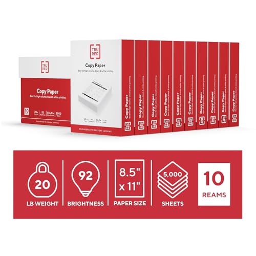 TRU RED by Staples Copy & Printer Paper, 8.5x11, 20lb, 92 Bright, 5,000 Sheets/Carton