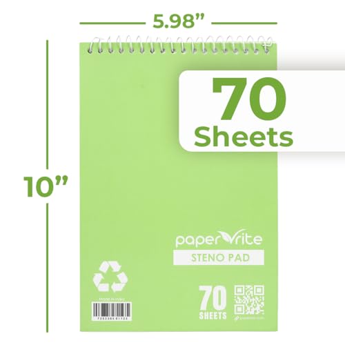 Paper Rite Steno Pads, 72-Pack, Light Green, 6x9 in