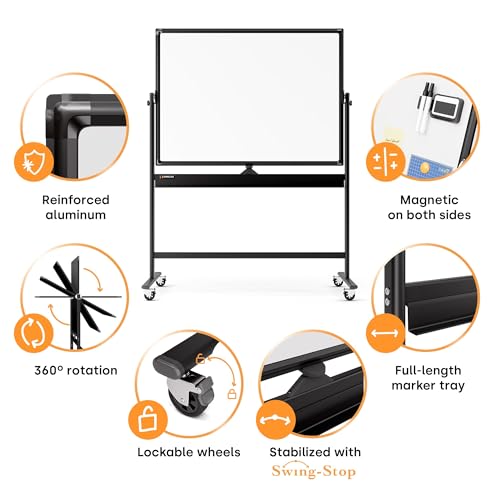 Kamelleo Rolling Whiteboard on Wheels 48" x 36", Double Sided White Board