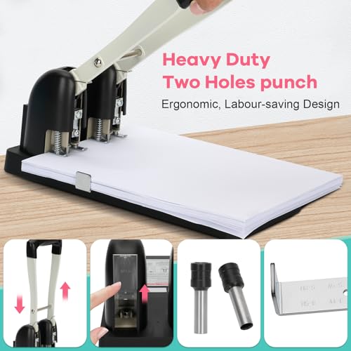 Heavy Duty 2-Hole Puncher, 80mm Hole Spacing,Punches up to 150 Sheets of Paper for Schools, Print Stores and Corporations,for Binder with Ergonomic, Labor-Saving Handle