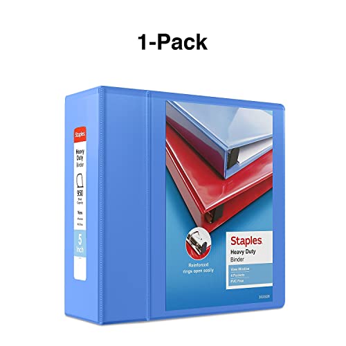 Staples Heavy-Duty 5-Inch D-Ring View Binder, Periwinkle, 1000 Sheets