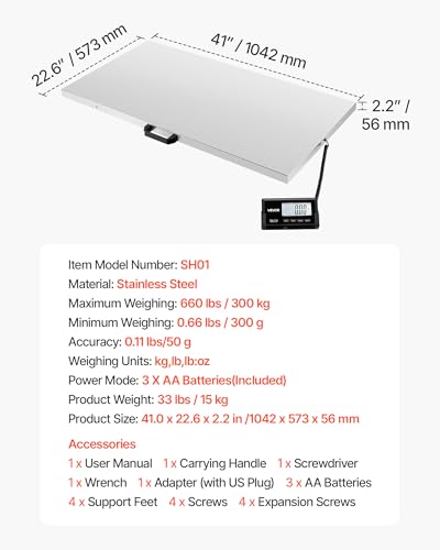 VEVOR Digital Shipping Scale, 0.1 lbs High Accuracy, 660 lbs Postal Scale with LCD Display, Hold/Tare Function & AC/DC Power Supply, Fit for Packages, Postage, Luggage, Battery & Adapter Included