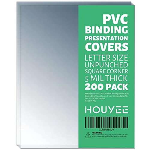 HOUYEE 200 Pack 5 Mil Clear Binding Presentation Covers,PVC,8.5" x 11"