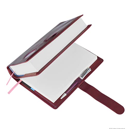 GALILEO® Double AA Big Book Cover & 12 Steps & 12 Traditions | Medallion Holder | AA Gift | Alcoholics Anonymous | PU Leather | AA Book Covers for Hardcover (Plain/Coin Pocket/Burgundy)