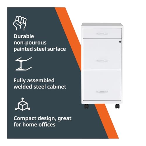 NuSparc Mobile 3 Drawer Locking Filing Cabinet | Pre-Assembled Steel Construction | Space-Saving Design is Perfect for Home and Small Office | Letter-Size | Assembled in North America