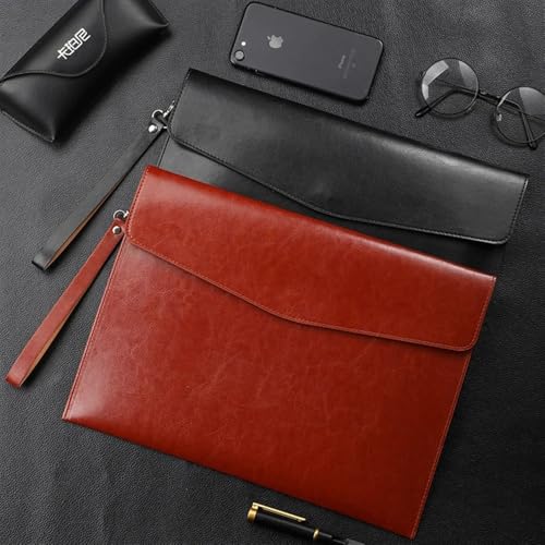 Filing Envelopes A4 Leather Filing Envelopes Briefcase Pouch Business Felt Folder Snap Large Capacity Document Bag Office Supplies File Organizer Plastic Folders(Brown)