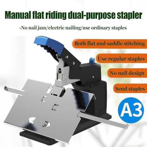 Brochure Stapler Folding A3A4 Heavy Duty Desk Flat Saddle Stapler with 60 Sheet Capacity, Adjustable Stapling Depth, Book Binding for Office, Home, Printing Houses
