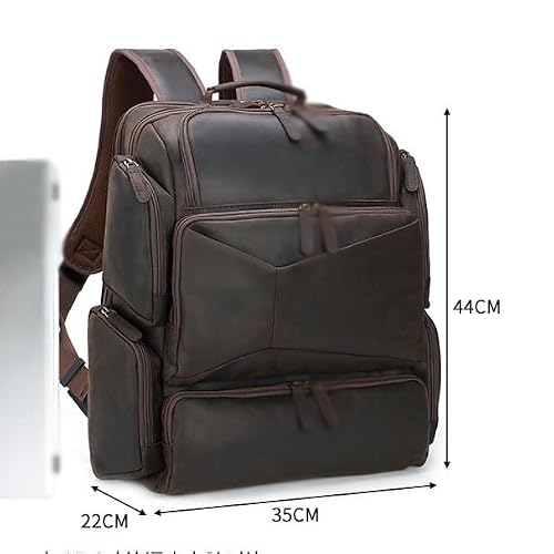 VCDUXMQLK Retro Travel Backpack Men's Genuine Leather Computer Bag Outdoor Large Capacity