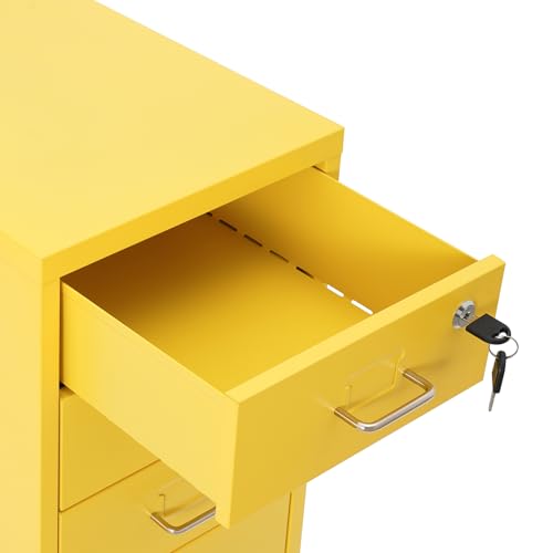 KONGKUNI 6 Drawer Metal File Cabinet for Home Office, Vertical File Cabinet with Lock, Locking Filing Cabinet Rolling File Cart for A4/ Legal/Letter, Require Assembly, Yellow