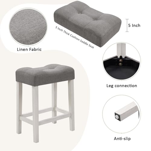 Ball & Cast 4 Piece Dining Table and Chairs Set with Charging Station, Farmhouse Wooden Kitchen Island-Table w/USB&Typc C&Power Outlet, 59" Behind Sofa-Table w/3pcs Upholstered Stools,White&Grey