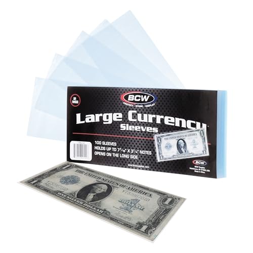 BCW Large Bill Currency Sleeves - 300-Pack | Acid-Free, Archival Safe Polypropylene Sleeves for Collectible Currency | Clear Money Protectors for Storage and Display | Large US Currency Holders
