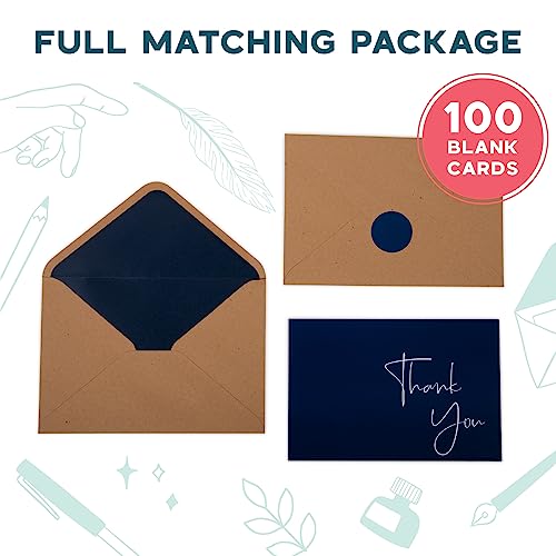 VNS Creations Thank You Cards With Envelopes - 100 Pack 4 x 6 - Navy Blue
