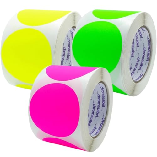 ChromaLabel 3 Inch Fluorescent Pink Yellow Green Dots, 1,500 Pack