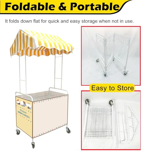 Portable Market Stall Steel Mesh Cart for Outdoor Vendor, Commercial Street Food Trolley Utility Display Stand with Locking Wheels, Folding Folding Retail Booth Kiosk(Yellow,90x60CM(35 2/5 x23 3/5 in)