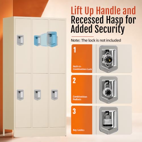 KAER 6 Door Metal Locker for Employees, Lockable Steel Locker Organizer, Heavy-Duty Storage Cabinet with Shelves and Hooks, Metal Storage Lockers for Home Office School Gym Garage, Beige