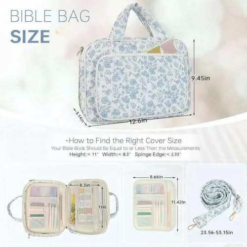Personalized Chenille Letter Bible Cover with Shoulder Strap (Blue Floral)