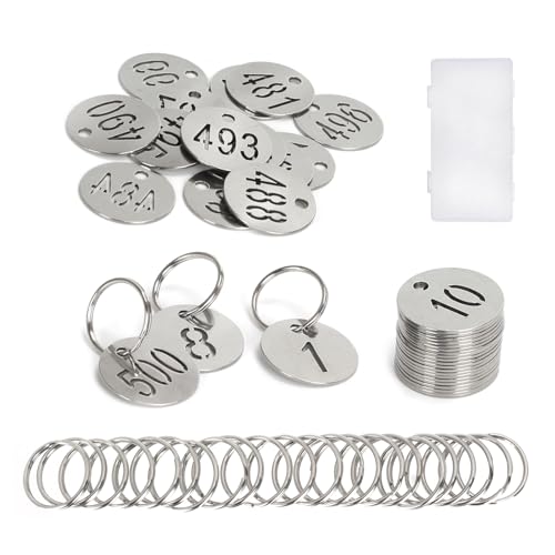 NumRealm Number Tags with Rings, 25mm 304 Stainless Steel Numbered Key ID Tags, Metal Numbers - 1 to 400
