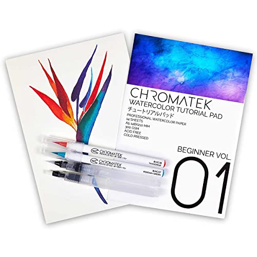 CHROMATEK 54 Watercolor Pens Set | Including 15 Page Pad & Online Video Tutorial Series | 4 Aquapens & 50 Unique Colors | Brush Pens | Easily Blendable, Vivid, Smooth | Professional Art Supplies