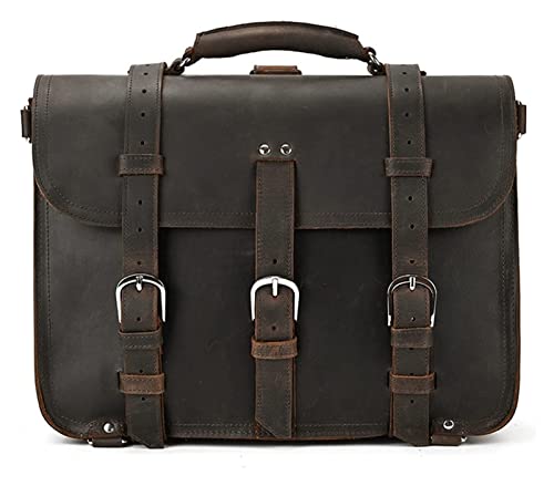TaoshuNLy Crazy Horse Leather Messenger Shoulder Bag 13inch Laptop Briefcase Computer Handbag Bussiness Crossbody Bag(Dark Brown)