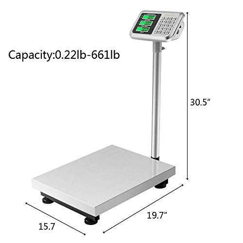 300KG/661lbs Weight Electronic Platform Scale,Stainless Steel High-Definition LCD Display,Digital Floor Heavy Duty Folding Scales,Perfect for Luggage Package Price Computing Postal Shipping Mailing