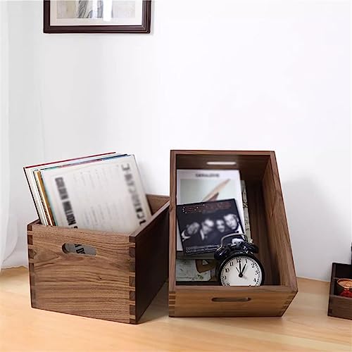 XAWSOP Vinyl Record Storage Crate Wooden Cd Record Holder, Black Walnut Cube Record Organizer Record Box, Vinyl Record Holder Storage Case,Large