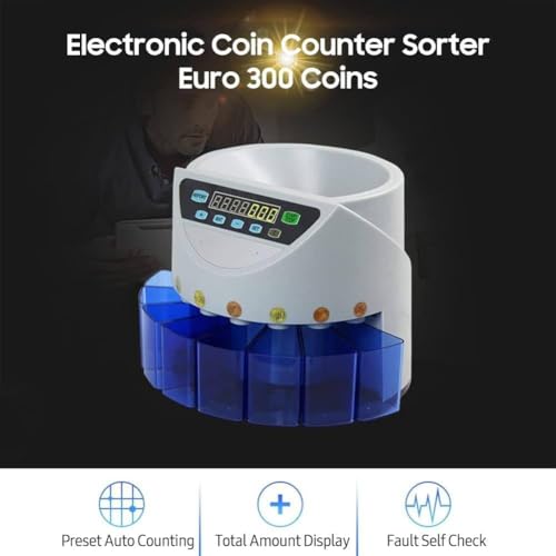 YXCUSAM Coin Counter, Electric Automatic Counting Machine, LED Display, for All Round Coins and Tokens (Blue)