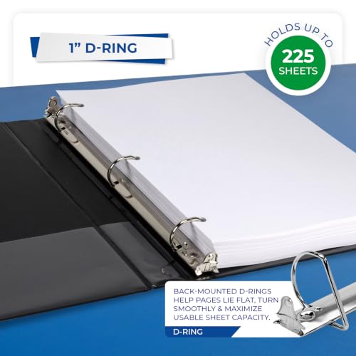Samsill Durable 1 inch 3 Ring Binder, D Ring Binder, 100% Recycled Chipboard, Black, 24 Pack - Bulk