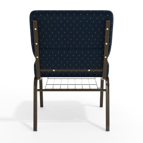 Flash Furniture HERCULES Series 21''W Church Chair in Navy Blue Dot Patterned Fabric with Book Rack - Gold Vein Frame