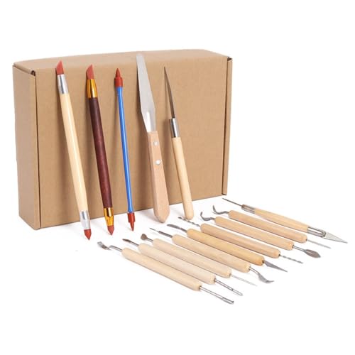 QVEZPRYX 42-piece Ceramic Tool Polymer Stone Sculpting Punch Silicone Pen Multi-Purpose Clay Set