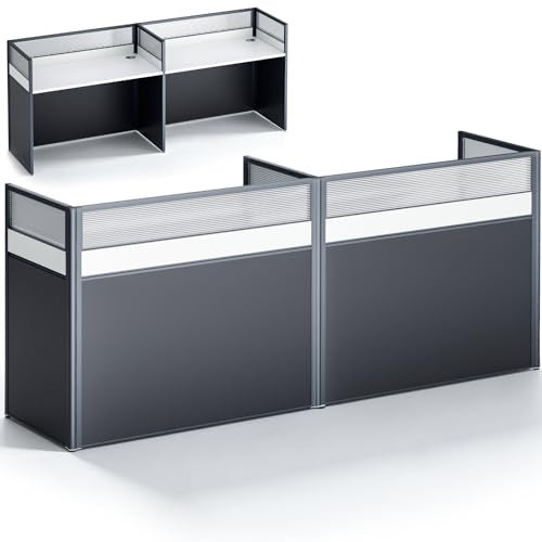 Sonrehon Office Cubicle Workstation with Privacy Divider Panels, Aluminum Alloy Frame Computer Cubicle Table with Cable Hole & Adjustable Leveling Feet for Commercial Office Home (Parallel)