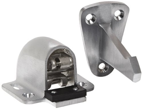 Rockwood 494.26D Brass wall Mount Automatic Door Holder with Stop, Satin Chrome Plated Finish, 3-3/4" Wall to Door Clearance, Includes Fasteners for Use with Solid Wood Doors and Drywall/Plaster Walls
