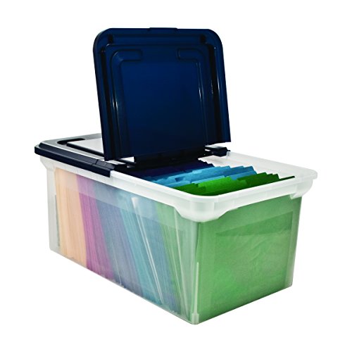Advantus Extra Capacity 23-Inch File Tote, Letter Size, Clear Base/Navy Lid, Case of 4 (55797CT)
