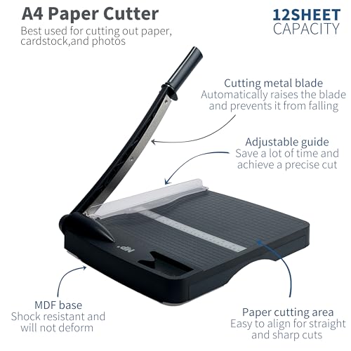 MP A4 Paper Cutter - Cutting Machine with 40 cm Cutting Length, 12 Sheet Capacity, Safety Protection & Blade Lock with Storage Space - for Office, School & Commercial Use