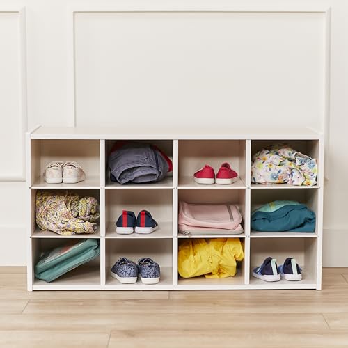 ECR4Kids Streamline 12 Cubby Tray Storage Cabinet, 3x4, Classroom Furniture, White Wash