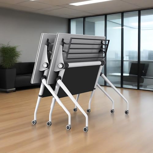 47.2" Conference Room Table,Office Conference Table with Locking Wheels, Folding Flip-Top Mobile Table for Training Rooms,White