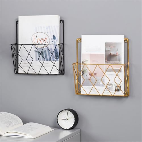 File Organizer Wall Mounted Magazines Newspaper Storage Rack Home Hanging Book Display Shelf Desk(Black)
