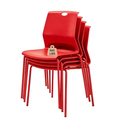 Red Stacking Conference Guest Chairs Set of 4, stackable Waiting Breakroom