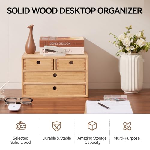 KIRIGEN Wood Desk Organizer with 4 Drawers, Desktop Storage, Natural 34-NA