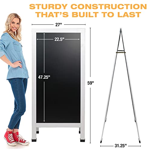 Excello Global Products Extra Large Magnetic Gigantic Sandwich Board Sidewalk Chalkboard Sign: 59"x27" Reinforced, Heavy-Duty, Double Sided, Chalk Board Standing Sign A-Frame (White)
