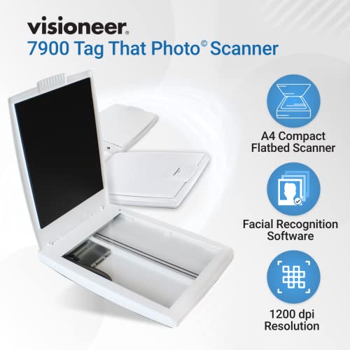 Visioneer 7900 Flatbed Scanner, USB Color Photo and Document Office Scanner for PC, Tag That Photo Software, 1200 DPI