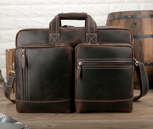 Masa Kawa Expandable Leather 17" Laptop Travel Messenger Duffle Bag Men