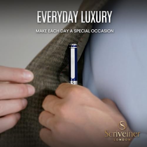 Scriveiner Midnight Blue Fountain Pen - Stunning Luxury Pen with Chrome Appointments, Schmidt Nib (Fine), Best Pen Gift Set for Men & Women, Professional, Executive, Office, Nice Pens
